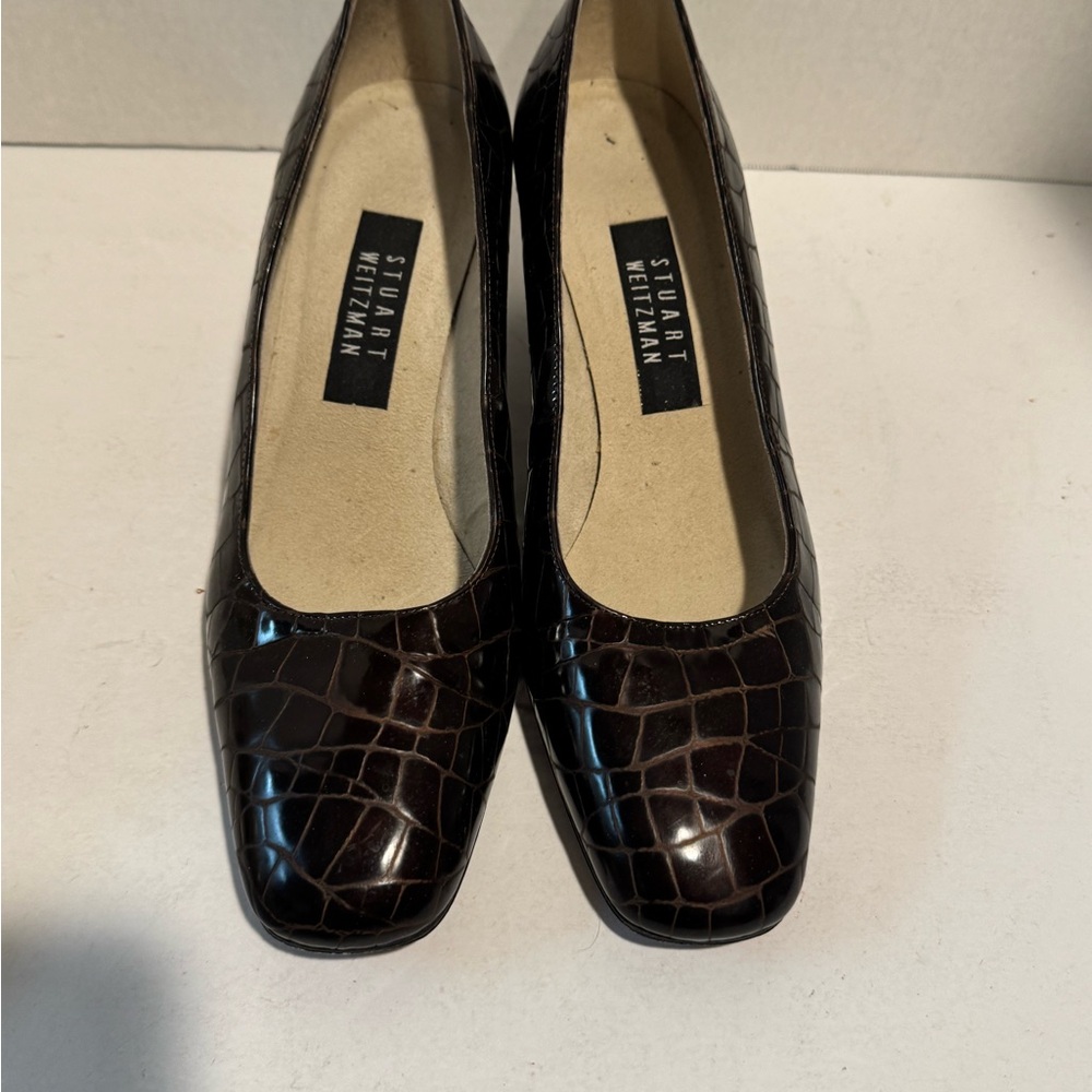 Stuart Weitzman Dark Brown Croc-Pattern Loafers - image 4